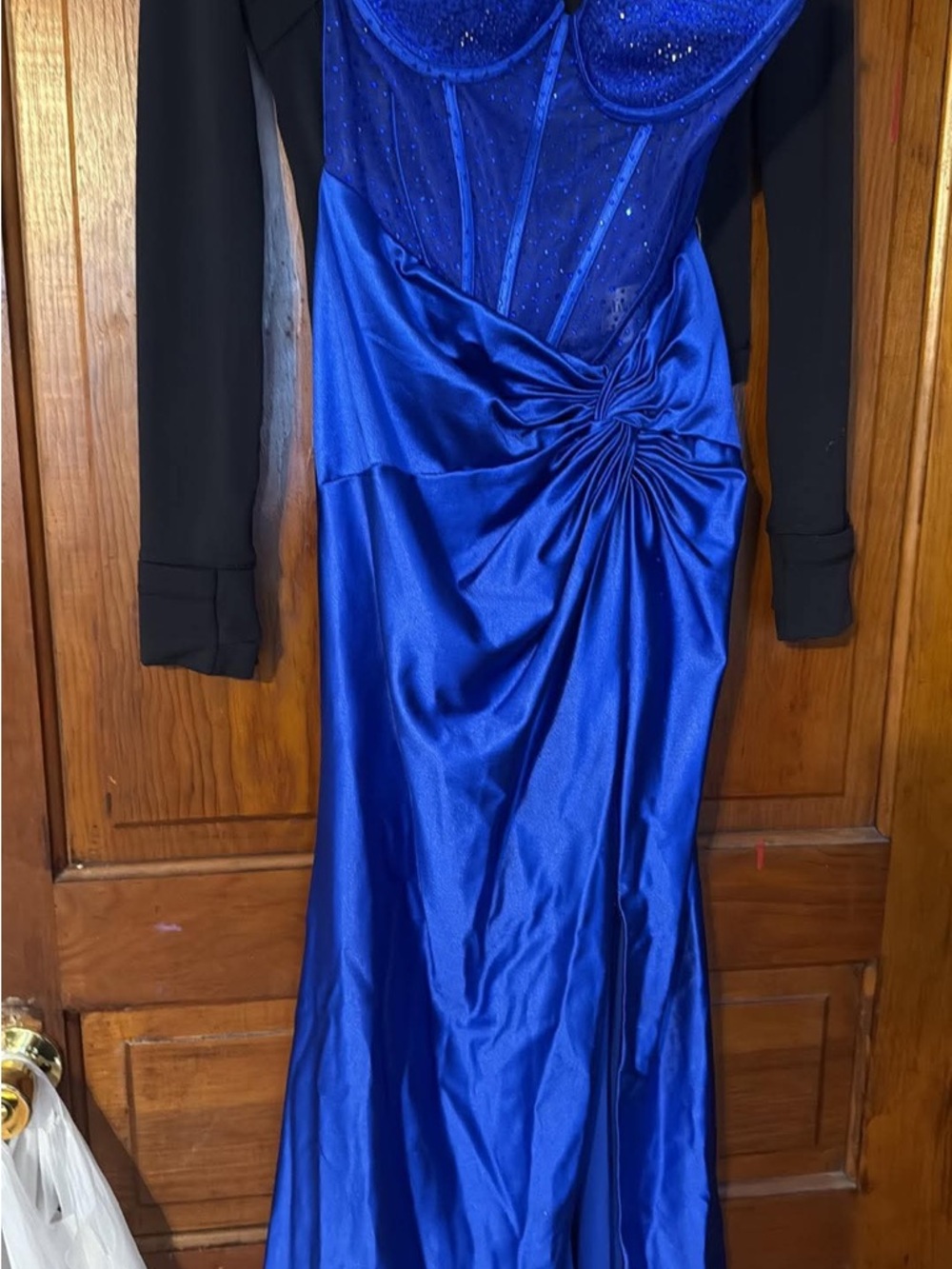 Royal Blue Ruched Satin Evening Dress
